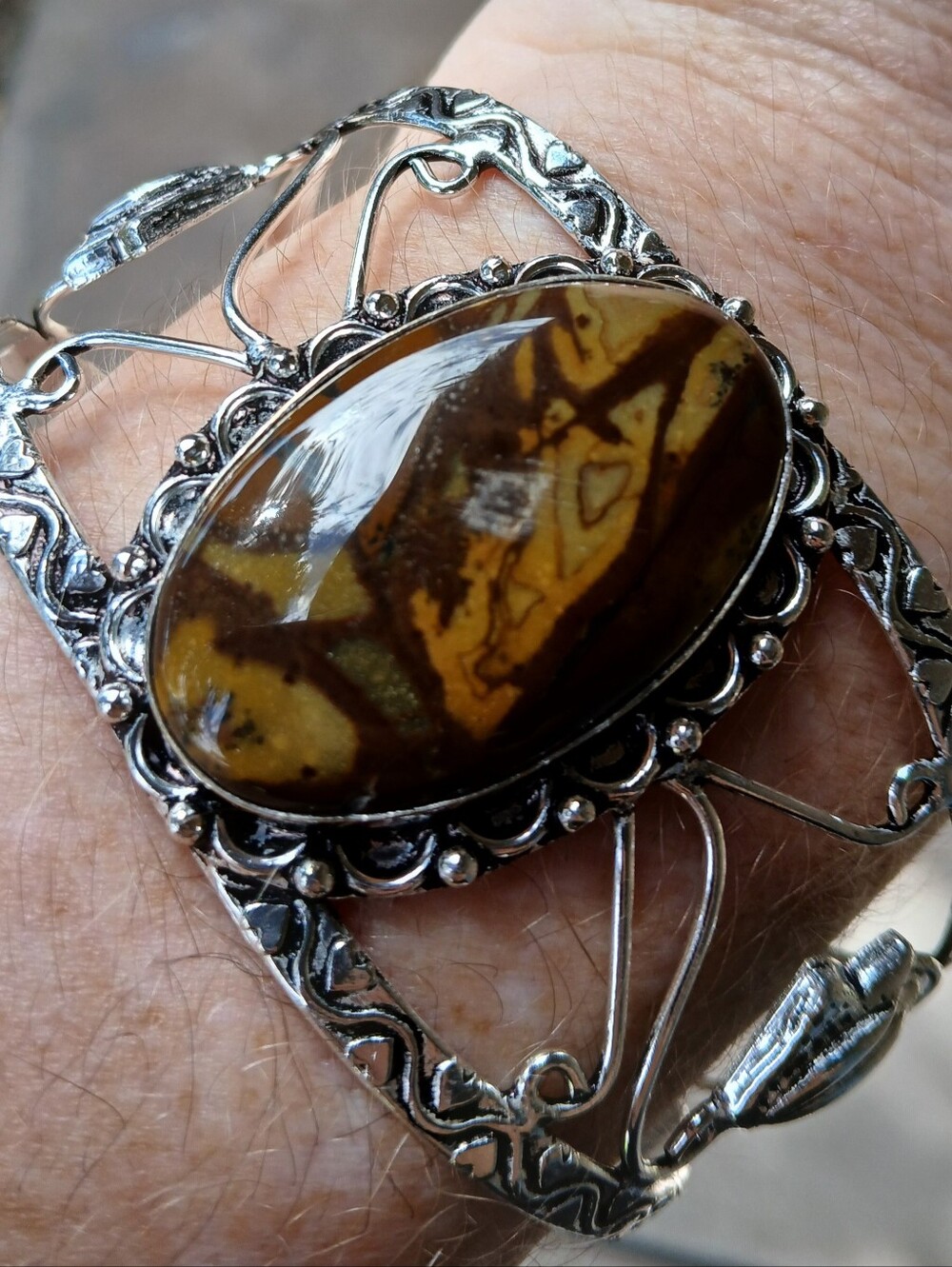 New Australian Outback Jasper Adjustable 925 Silver Open Cuff Bracelet.